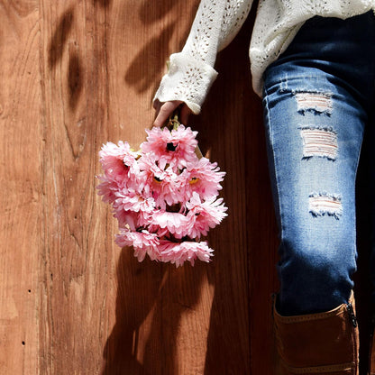 Real Touch Gerbera Daisy Artificial Flowers Arrangement & Wedding Bouquet (7 Floral Stems, Tuscany Yellow)