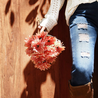 Real Touch Gerbera Daisy Artificial Flowers Arrangement & Wedding Bouquet (7 Floral Stems, Tuscany Yellow)