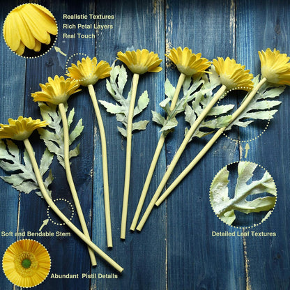 Real Touch Gerbera Daisy Artificial Flowers Arrangement & Wedding Bouquet (7 Floral Stems, Tuscany Yellow)