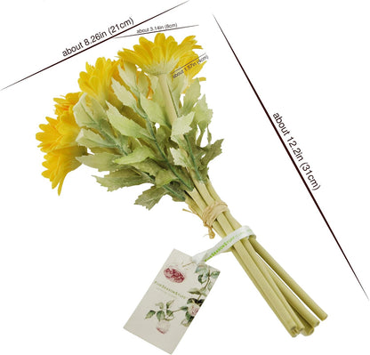 Real Touch Gerbera Daisy Artificial Flowers Arrangement & Wedding Bouquet (7 Floral Stems, Tuscany Yellow)