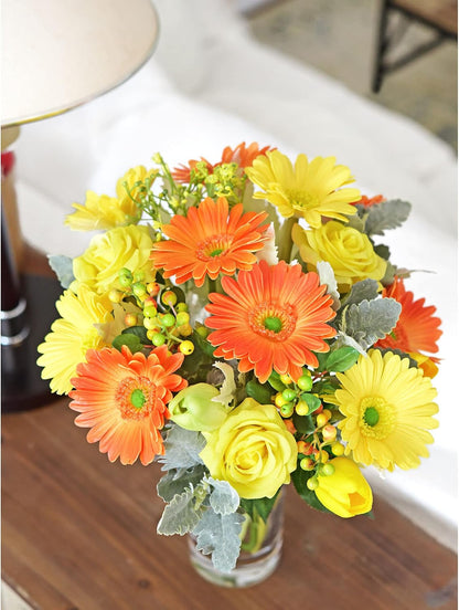 Real Touch Gerbera Daisy Artificial Flowers Arrangement & Wedding Bouquet (7 Floral Stems, Tuscany Yellow)