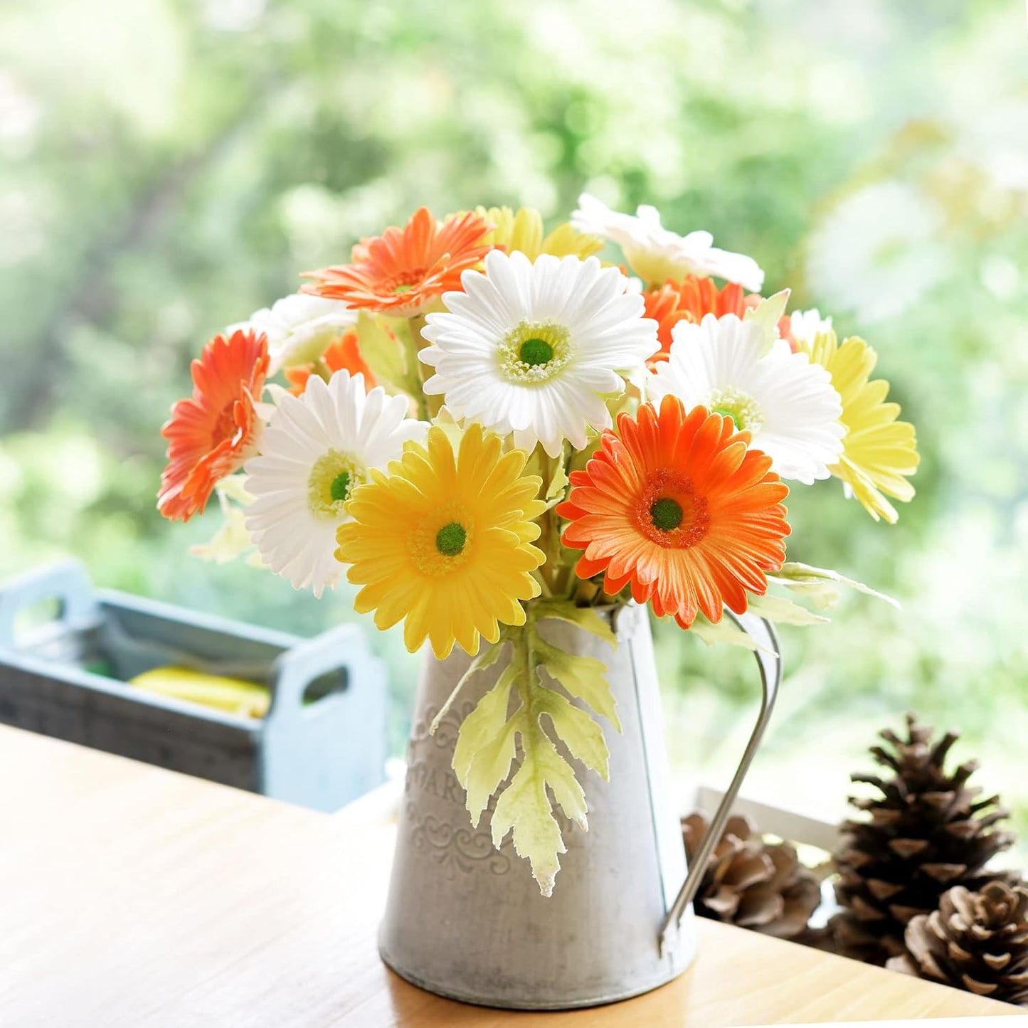 Real Touch Gerbera Daisy Artificial Flowers Arrangement & Wedding Bouquet (7 Floral Stems, Tuscany Yellow)