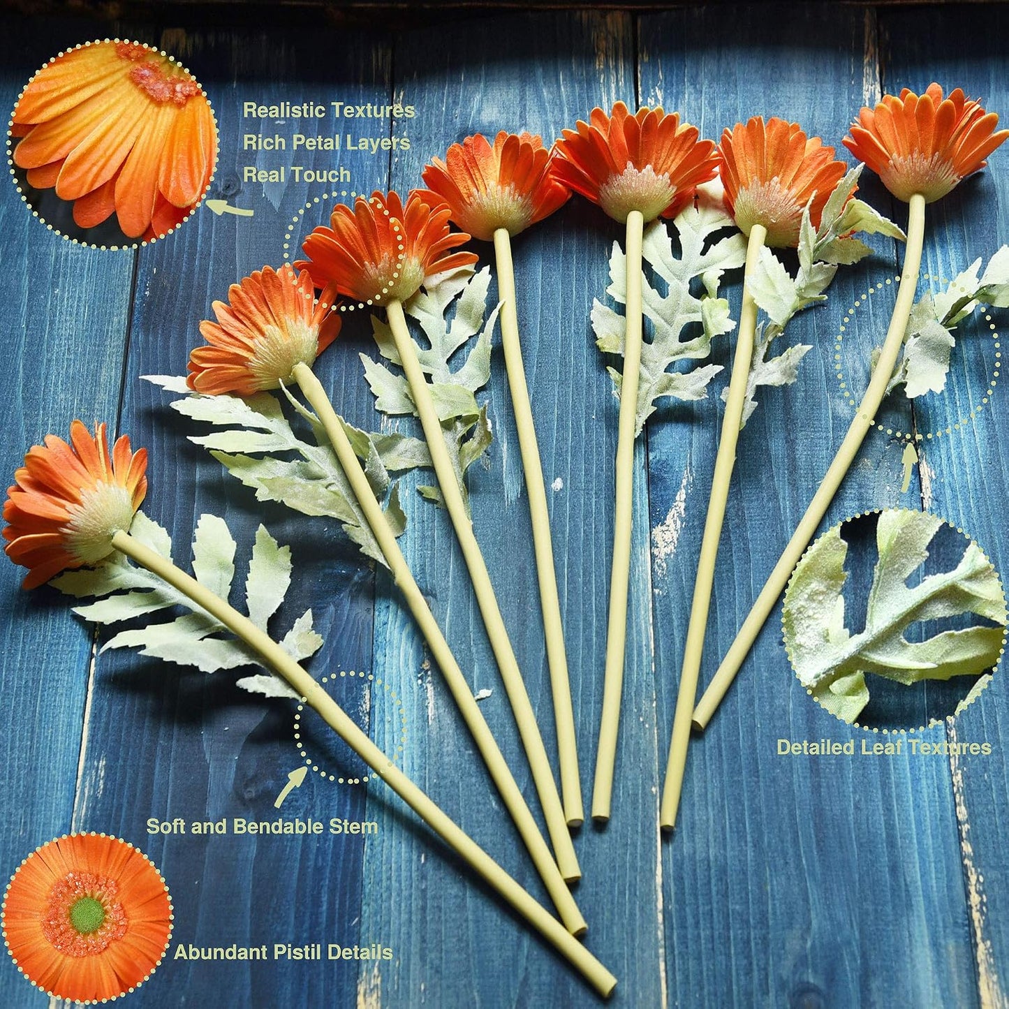 Real Touch Gerbera Daisy Artificial Flowers Arrangement & Wedding Bouquet (7 Floral Stems, Tuscany Yellow)