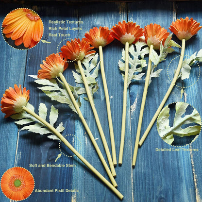 Real Touch Gerbera Daisy Artificial Flowers Arrangement & Wedding Bouquet (7 Floral Stems, Tuscany Yellow)