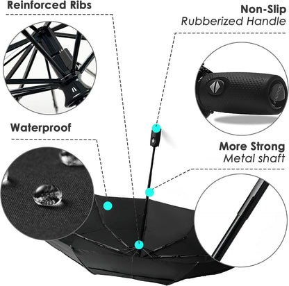 Umbrella Windproof Travel for Rain - Easy Auto Open Close, Durable & Compact Umbrellas, Waterproof Canopy - Backpack, Purse, Portable Umbrella for Travel