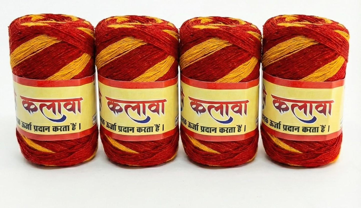 Kalava Moli Mauli Sacred Hindu Ritual Thread – 100% Cotton Red & Yellow Wrist Band for Puja, Havan, and Festivals (Pack of 4 Rolls)