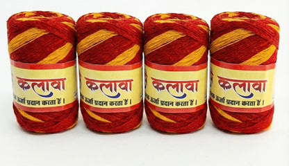 Kalava Moli Mauli Sacred Hindu Ritual Thread – 100% Cotton Red & Yellow Wrist Band for Puja, Havan, and Festivals (Pack of 4 Rolls)
