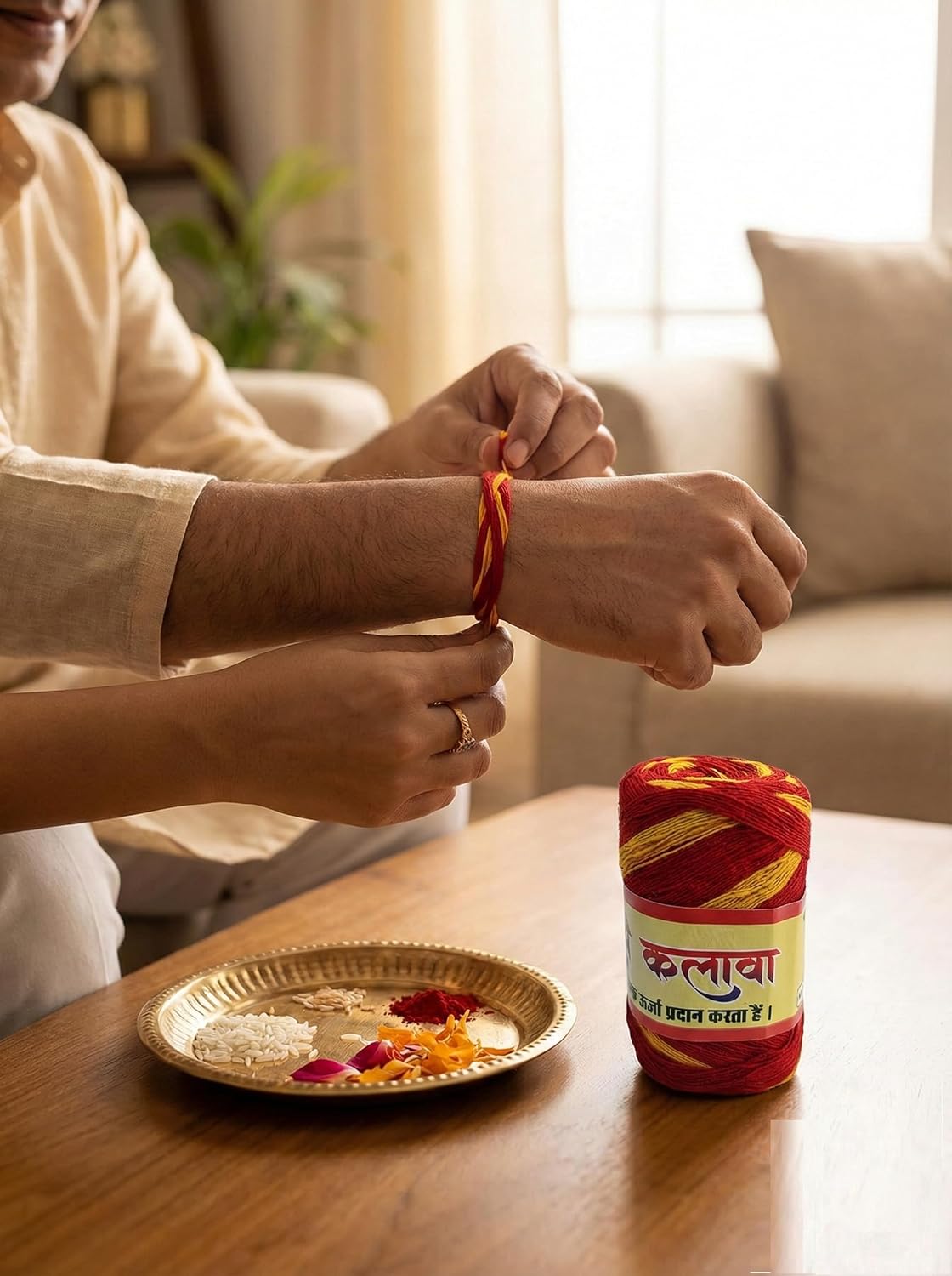 Kalava Moli Mauli Sacred Hindu Ritual Thread – 100% Cotton Red & Yellow Wrist Band for Puja, Havan, and Festivals (Pack of 4 Rolls)