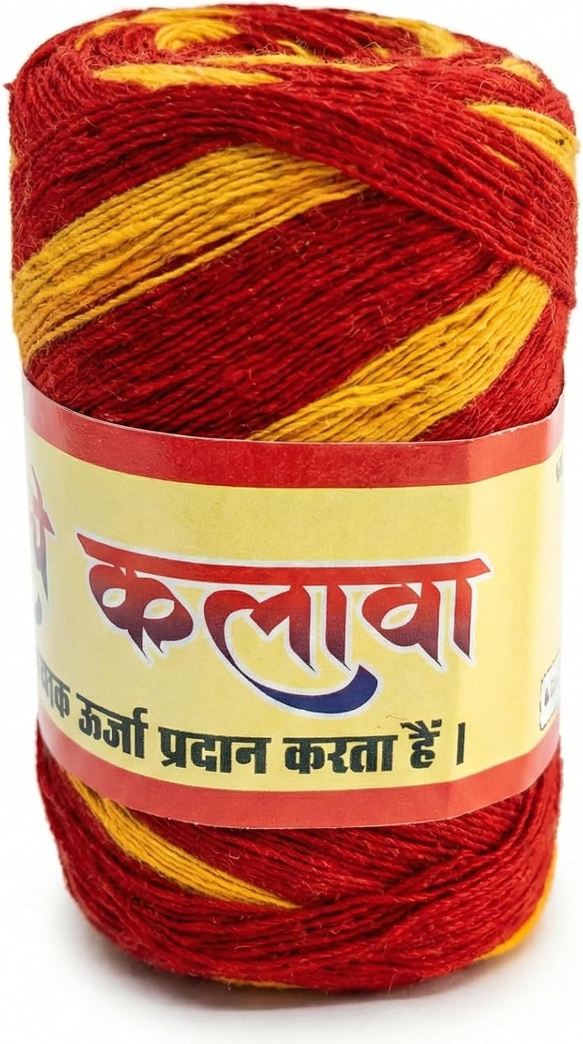 Kalava Moli Mauli Sacred Hindu Ritual Thread – 100% Cotton Red & Yellow Wrist Band for Puja, Havan, and Festivals (Pack of 4 Rolls)
