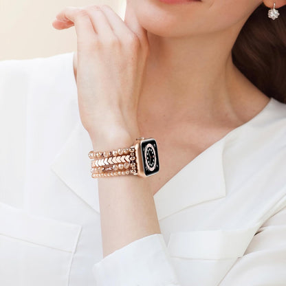 Beaded Band for Women Compatible with Apple Watch 38mm 40mm 41mm 42mm, Fashion Crystal Elastic Straps Wristbands for iWatch Bands Series 11/10/9/8/7/SE/6/5/4/3/2/1 (Rose Gold/Yellowish)