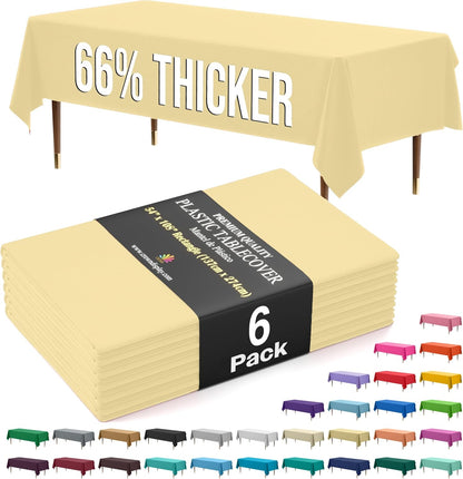66% Thicker Premium Plastic Table Cloth Rectangle Table Cover 0.5 Mil 6 Pack Light Yellow Table Cloth 54 Inch x 108 Inch Disposable Tablecloth Won't Tear Easily Like Cheap Thin Brands