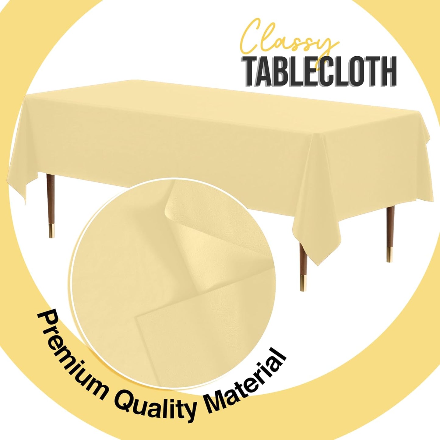66% Thicker Premium Plastic Table Cloth Rectangle Table Cover 0.5 Mil 6 Pack Light Yellow Table Cloth 54 Inch x 108 Inch Disposable Tablecloth Won't Tear Easily Like Cheap Thin Brands