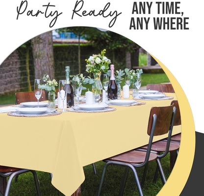 66% Thicker Premium Plastic Table Cloth Rectangle Table Cover 0.5 Mil 6 Pack Light Yellow Table Cloth 54 Inch x 108 Inch Disposable Tablecloth Won't Tear Easily Like Cheap Thin Brands