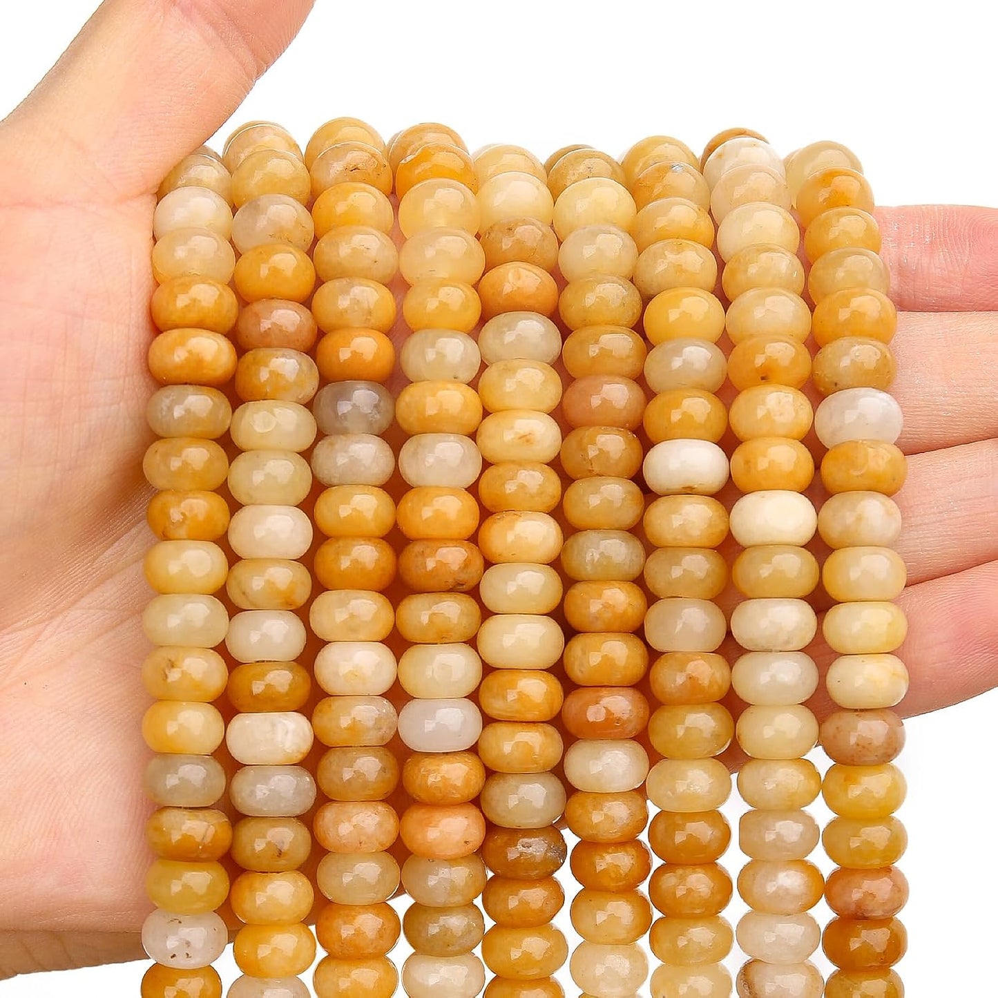 1 Strand Natural 5 * 8mm Yellow Jade Rondelle Beads, Natural Abacus Disk Stone Beads Loose Spacer Gemstone for DIY Bracelet Necklace Jewelry Making