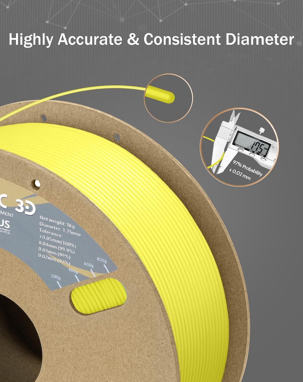 PLA+ Printer Filament 1.75mm PLA Plus Neatly Light Yellow | PLA Pro Tougher and Stronger, Dimensional Accuracy Probability +/- 0.02mm