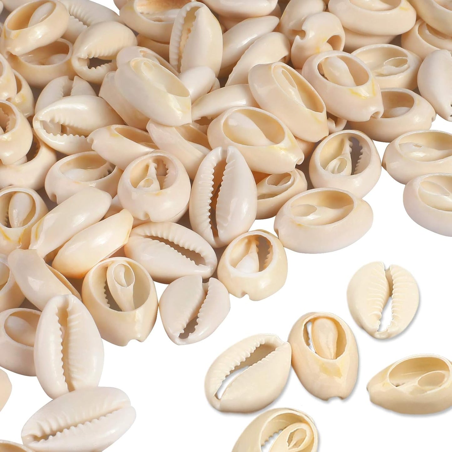 100Pcs Cowrie Shell Beads, Natural Shell Bead for Jewelry Making & Hair | White Natural Spiral Shell Bead, 0.39”-0.52”, Summer Beach Cowrie Shells for DIY Craft Bracelets, Necklaces, Anklets