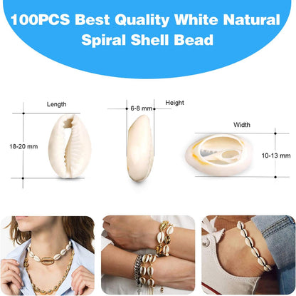 100Pcs Cowrie Shell Beads, Natural Shell Bead for Jewelry Making & Hair | White Natural Spiral Shell Bead, 0.39”-0.52”, Summer Beach Cowrie Shells for DIY Craft Bracelets, Necklaces, Anklets