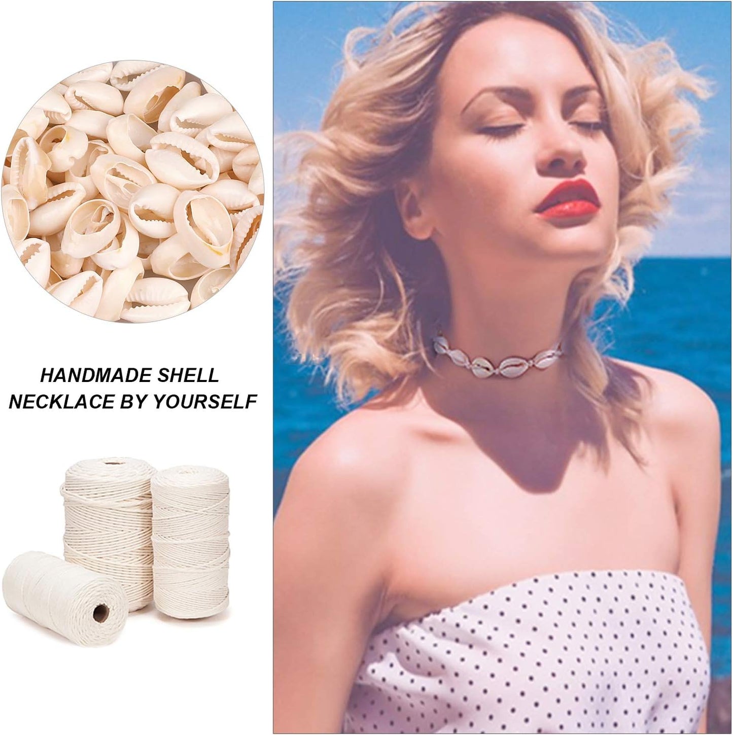 100Pcs Cowrie Shell Beads, Natural Shell Bead for Jewelry Making & Hair | White Natural Spiral Shell Bead, 0.39”-0.52”, Summer Beach Cowrie Shells for DIY Craft Bracelets, Necklaces, Anklets