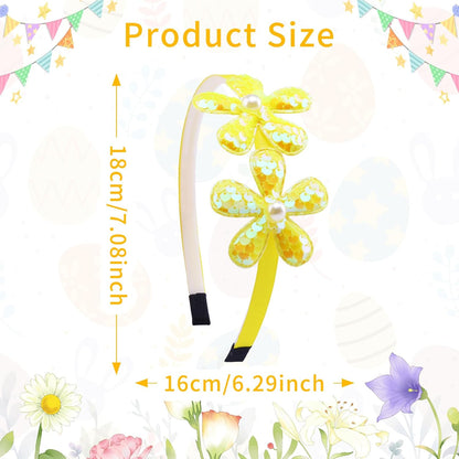 Yellow Flower Headband,Spring Summer Hairband for Women,Yellow Glitter Floral Hair Hoop,Non-Slip Headpiece Girl Hair Accessories for Birthday,Spring Tour (04, Large)