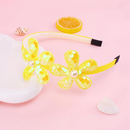 Yellow Flower Headband,Spring Summer Hairband for Women,Yellow Glitter Floral Hair Hoop,Non-Slip Headpiece Girl Hair Accessories for Birthday,Spring Tour (04, Large)