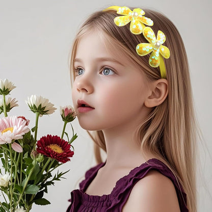 Yellow Flower Headband,Spring Summer Hairband for Women,Yellow Glitter Floral Hair Hoop,Non-Slip Headpiece Girl Hair Accessories for Birthday,Spring Tour (04, Large)