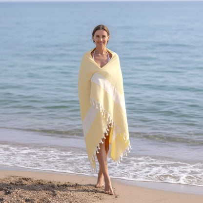 Turkish Beach Towel – 100% Cotton, Quick Dry, Sand Free Towel for Bathroom, Camping, Travel – Oversized 71x39 Inches – Diamond Yellow