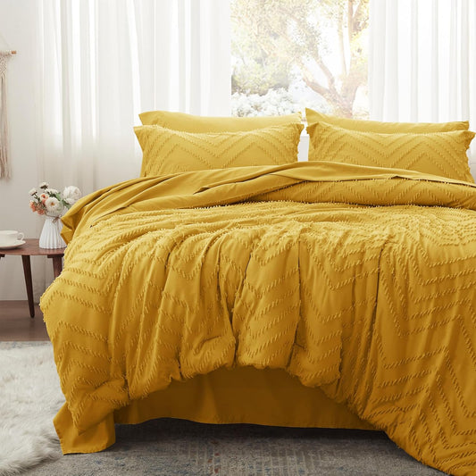 Queen Comforter Set, Mustard Yellow Tufted Bed in a Bag 7 Pieces with Sheets, All Season Bedding Sets 1 Comforter, 2 PillowShams, Pillowcases, Flat Sheet, Fitted Sheet (ANUS23CF04YE8888)