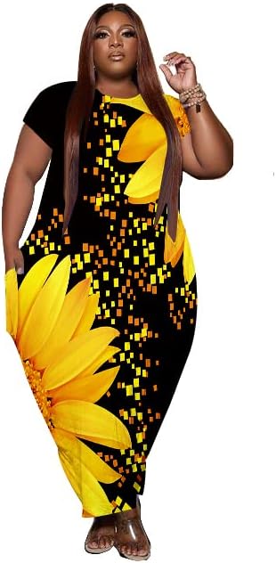 Oversize Tshirt Dress Plus Size Short Sleeve Maxi Dress with Pockets
