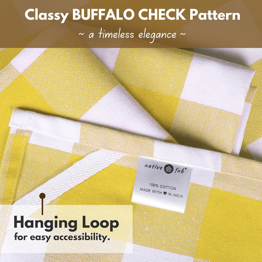 Yellow Buffalo Dish Towel 16"x26", Set of 4 - Cotton Plaid Towels, Soft Absorbent Dishcloths with Hanging Loop, Kitchen Towels for Quick Drying - Yellow White