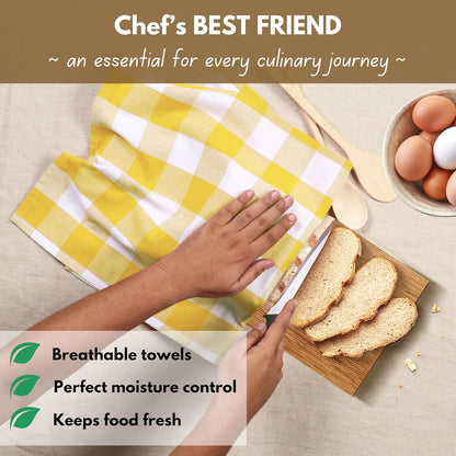 Yellow Buffalo Dish Towel 16"x26", Set of 4 - Cotton Plaid Towels, Soft Absorbent Dishcloths with Hanging Loop, Kitchen Towels for Quick Drying - Yellow White
