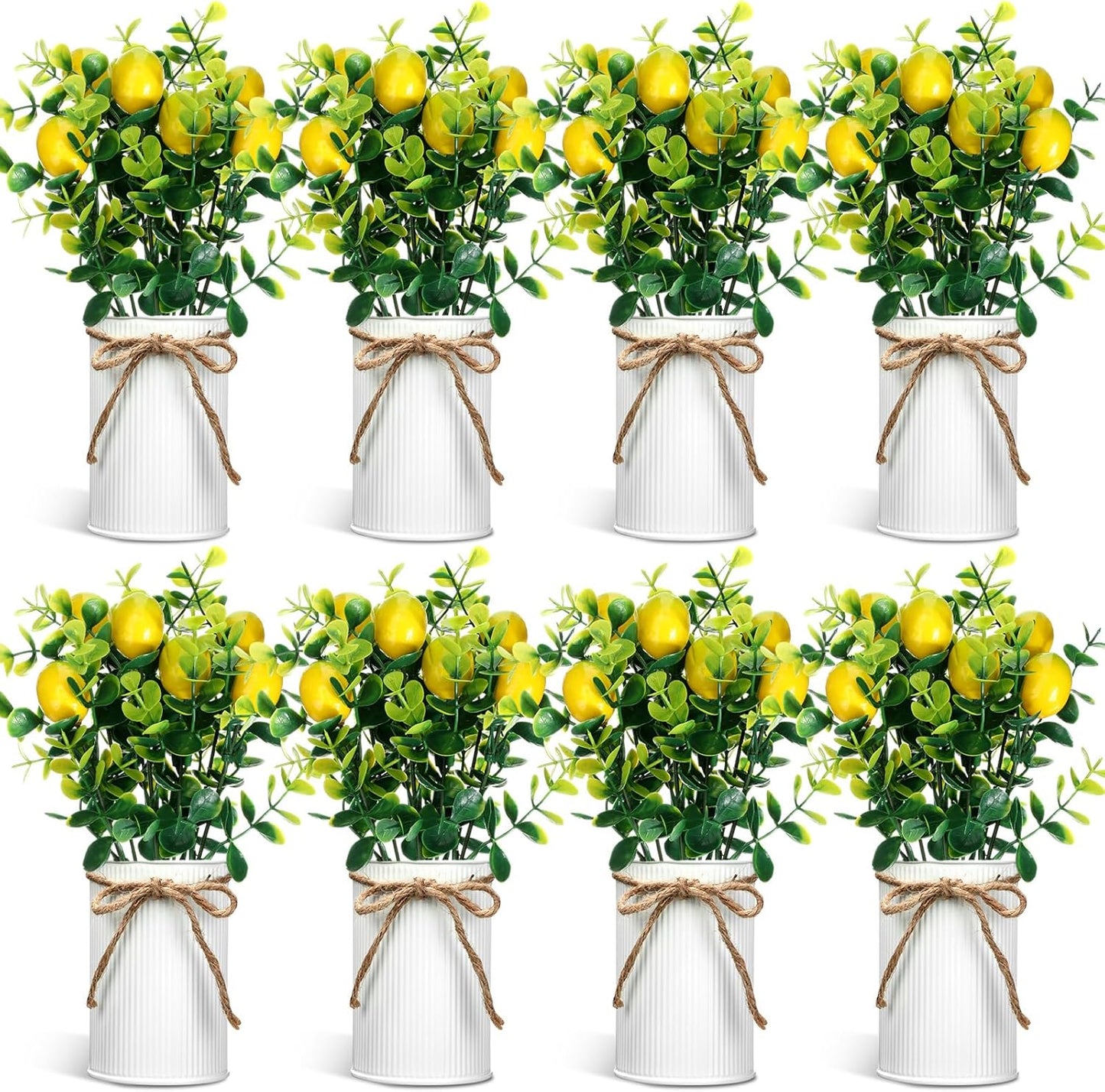 8 Pack Faux Lemon Kitchen Decor and Accessories Metal Lemon Mason Jar Table Centerpiece Decorations for Home Fake Potted Artificial Plant for Summer Tiered Tray Spring Farmhouse