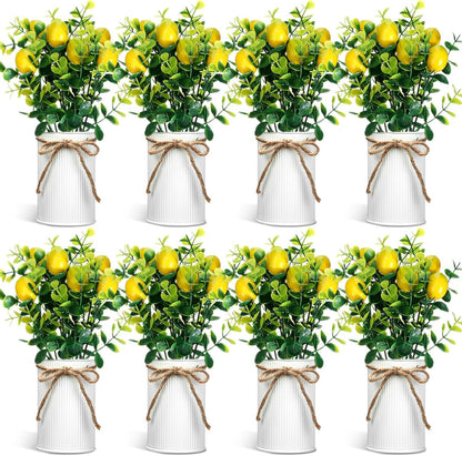 8 Pack Faux Lemon Kitchen Decor and Accessories Metal Lemon Mason Jar Table Centerpiece Decorations for Home Fake Potted Artificial Plant for Summer Tiered Tray Spring Farmhouse