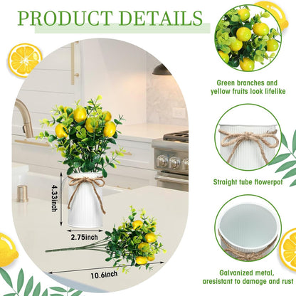 8 Pack Faux Lemon Kitchen Decor and Accessories Metal Lemon Mason Jar Table Centerpiece Decorations for Home Fake Potted Artificial Plant for Summer Tiered Tray Spring Farmhouse