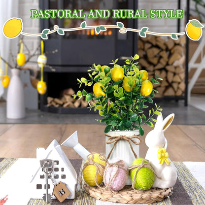 8 Pack Faux Lemon Kitchen Decor and Accessories Metal Lemon Mason Jar Table Centerpiece Decorations for Home Fake Potted Artificial Plant for Summer Tiered Tray Spring Farmhouse