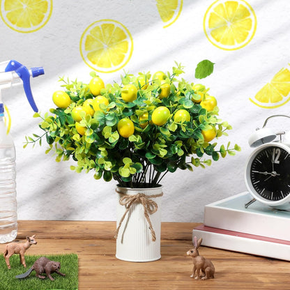 8 Pack Faux Lemon Kitchen Decor and Accessories Metal Lemon Mason Jar Table Centerpiece Decorations for Home Fake Potted Artificial Plant for Summer Tiered Tray Spring Farmhouse