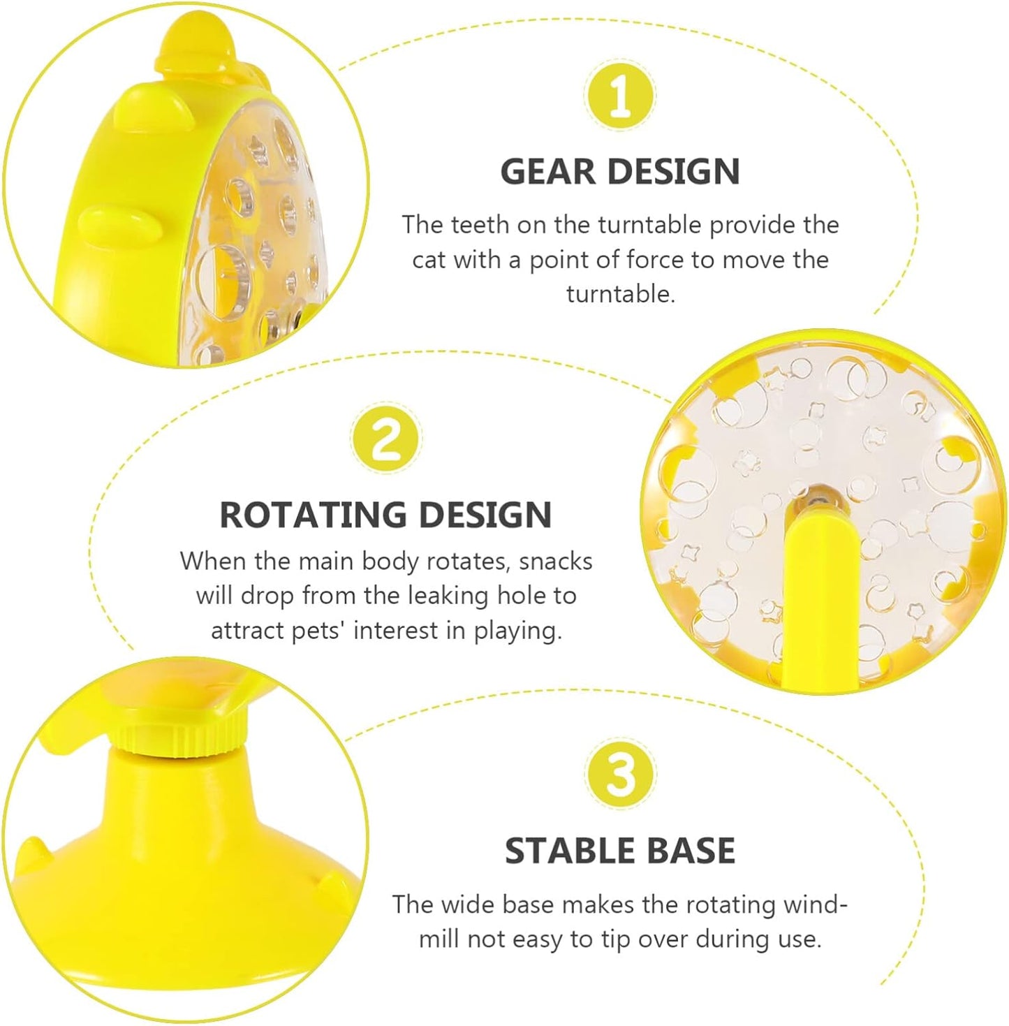 Windmill Cat Toy Cat Treat Dispenser Toy Interactive Cat Toy Slow Feeder Dog Food Dispenser Pet Treat Feeder 360 Degree Rotating Windmill Toys with Suction Cup, Yellow
