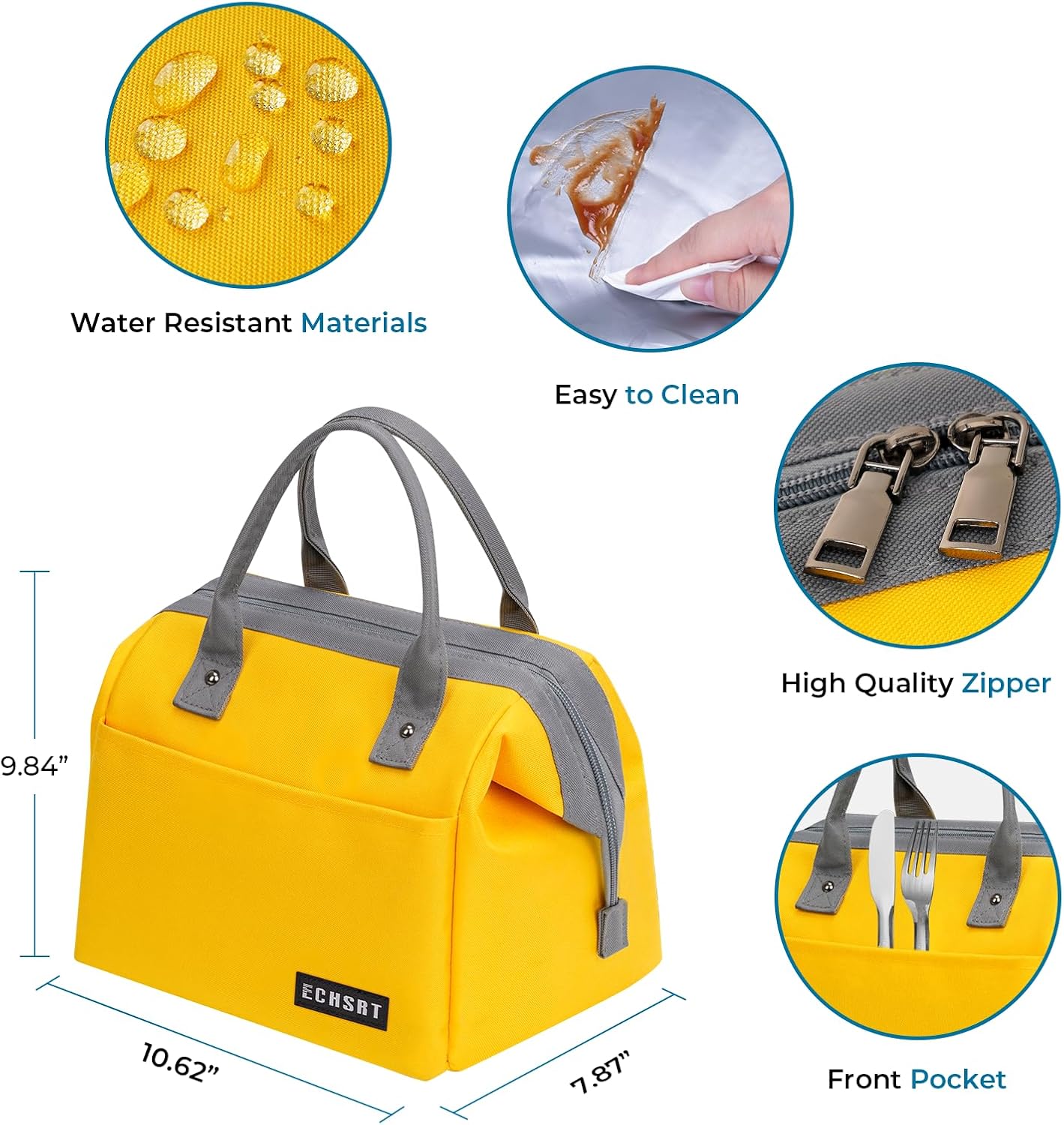 Large Insulated Lunch Bag for Women Men Leakproof Cooler Lunch Tote Bags for Work Travel Adult Thermal Lunchbox for Office -10L Yellow