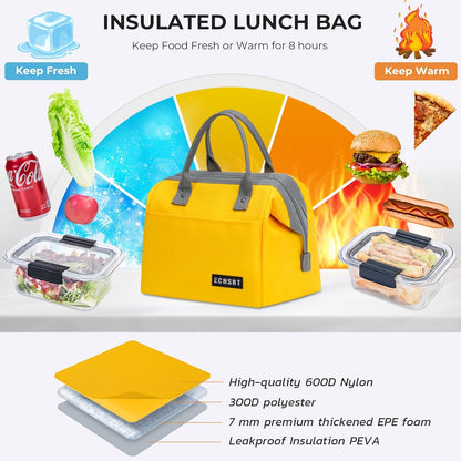 Large Insulated Lunch Bag for Women Men Leakproof Cooler Lunch Tote Bags for Work Travel Adult Thermal Lunchbox for Office -10L Yellow