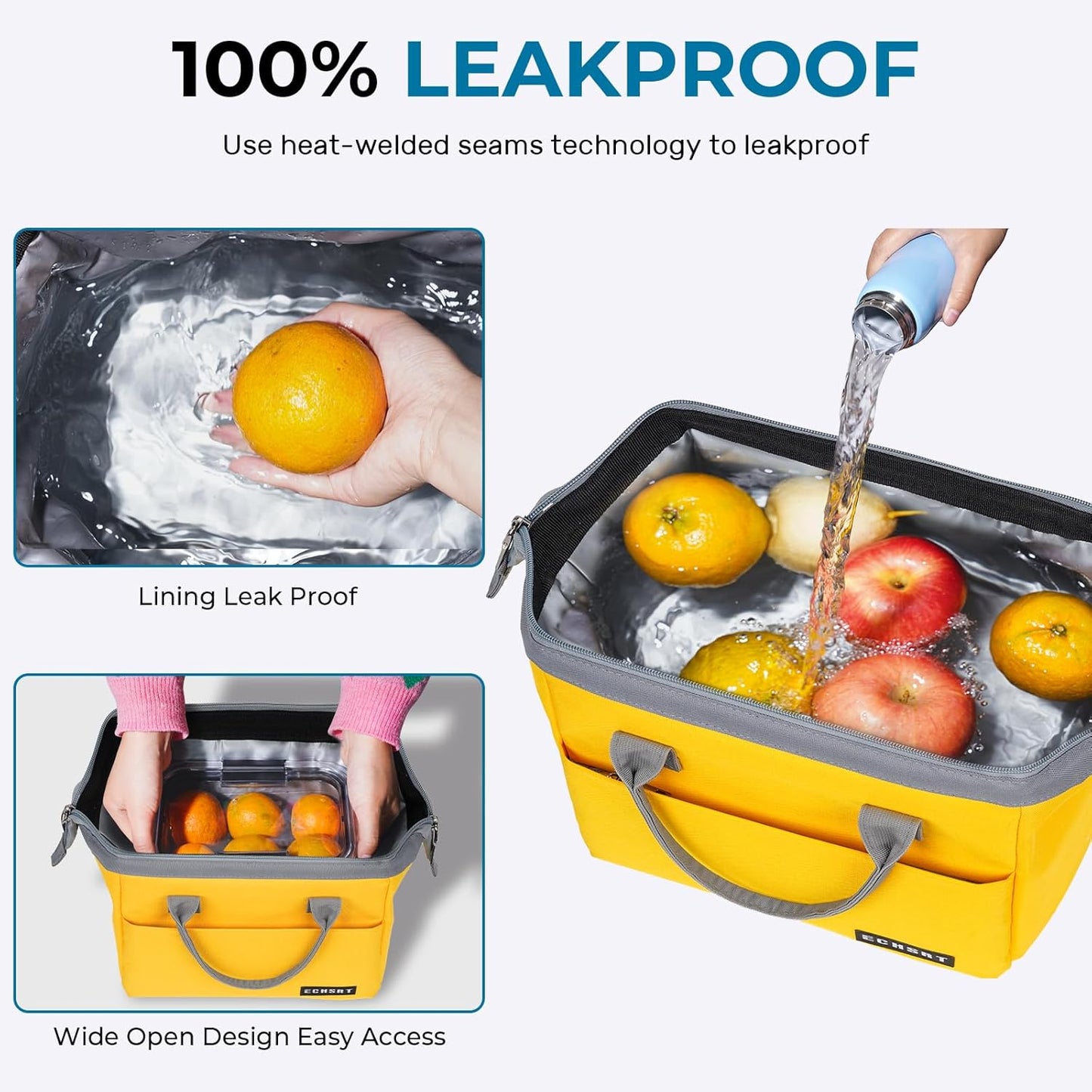 Large Insulated Lunch Bag for Women Men Leakproof Cooler Lunch Tote Bags for Work Travel Adult Thermal Lunchbox for Office -10L Yellow