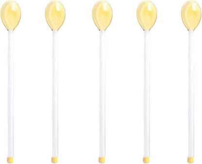 5 Piece Glass Spoons Colorful Glass Stirring Spoon Mini Coffee Stirrers Milk Juice Ice Cream Tea Spoon Teaspoons Dessert Spoon Glass Mixing Spoon for Home Bar Party (yellow)