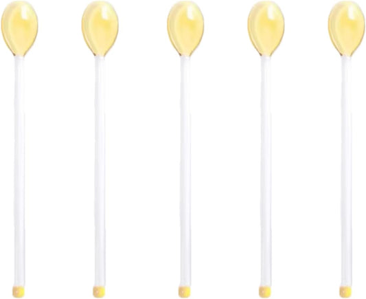 5 Piece Glass Spoons Colorful Glass Stirring Spoon Mini Coffee Stirrers Milk Juice Ice Cream Tea Spoon Teaspoons Dessert Spoon Glass Mixing Spoon for Home Bar Party (yellow)