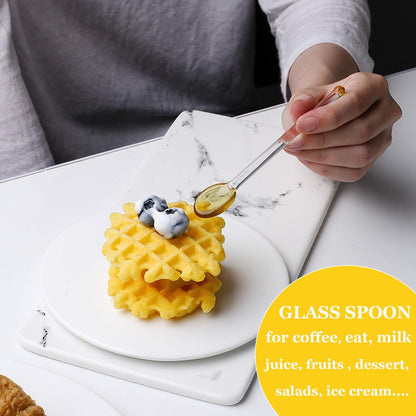 5 Piece Glass Spoons Colorful Glass Stirring Spoon Mini Coffee Stirrers Milk Juice Ice Cream Tea Spoon Teaspoons Dessert Spoon Glass Mixing Spoon for Home Bar Party (yellow)