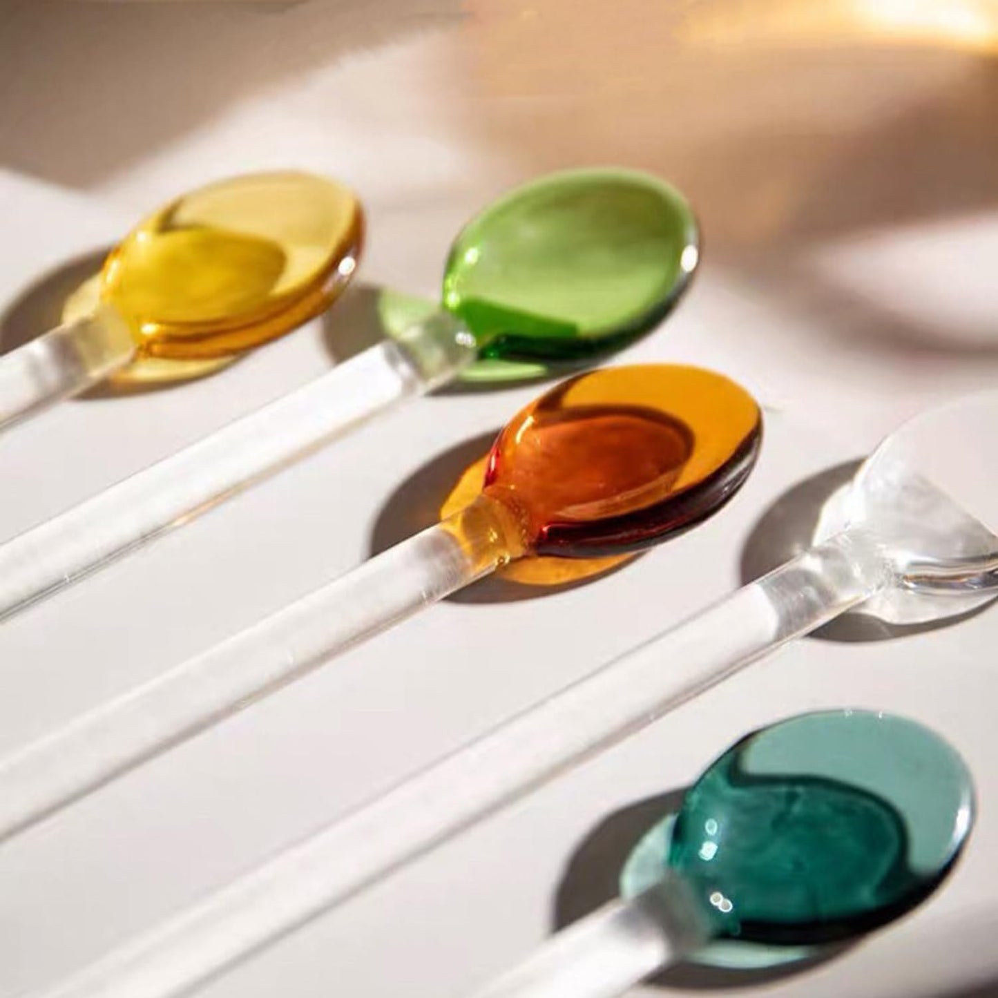 5 Piece Glass Spoons Colorful Glass Stirring Spoon Mini Coffee Stirrers Milk Juice Ice Cream Tea Spoon Teaspoons Dessert Spoon Glass Mixing Spoon for Home Bar Party (yellow)