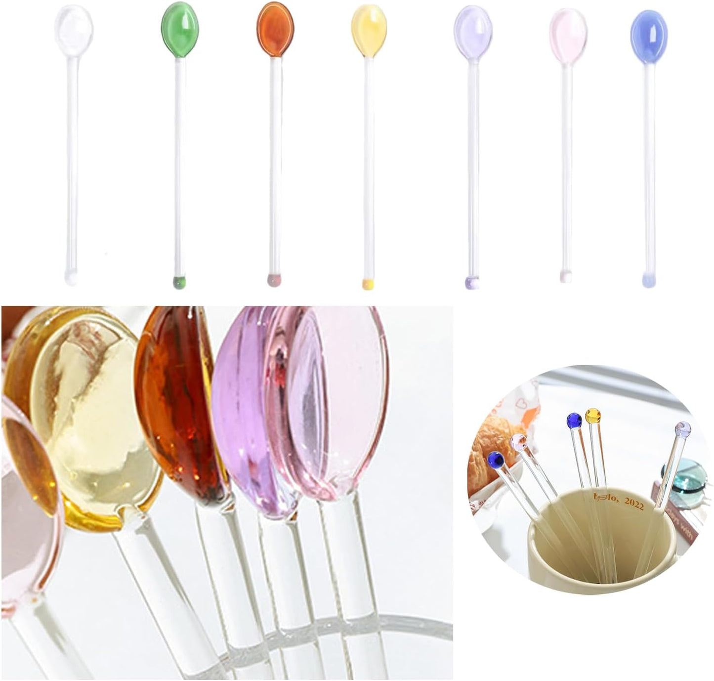 5 Piece Glass Spoons Colorful Glass Stirring Spoon Mini Coffee Stirrers Milk Juice Ice Cream Tea Spoon Teaspoons Dessert Spoon Glass Mixing Spoon for Home Bar Party (yellow)