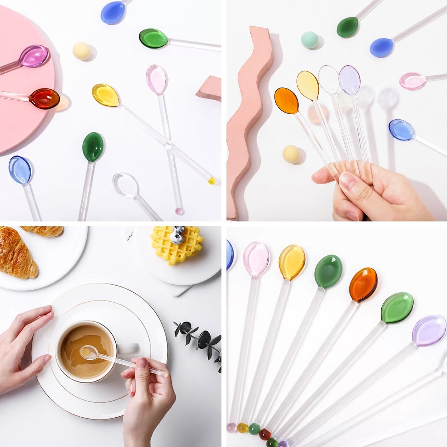 5 Piece Glass Spoons Colorful Glass Stirring Spoon Mini Coffee Stirrers Milk Juice Ice Cream Tea Spoon Teaspoons Dessert Spoon Glass Mixing Spoon for Home Bar Party (yellow)
