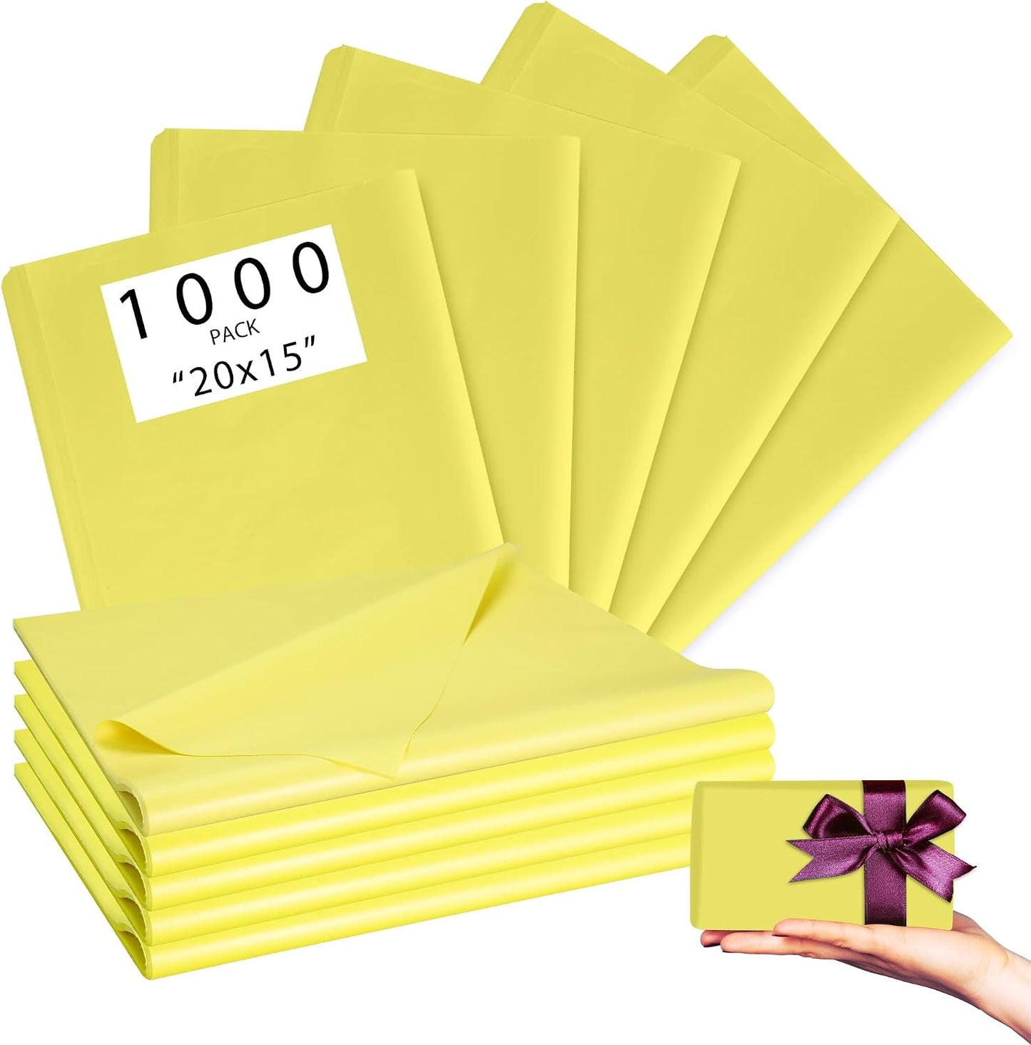 1000 Sheets 20"X15" Tissue Paper Bulk for Gift Bags - Yellow Wrapping Tissue Paper for Birthday,Weddings,Showers,Gift Packaging,Artworks,Party Favor,Decorations,Wrapping Supplies