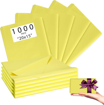 1000 Sheets 20"X15" Tissue Paper Bulk for Gift Bags - Yellow Wrapping Tissue Paper for Birthday,Weddings,Showers,Gift Packaging,Artworks,Party Favor,Decorations,Wrapping Supplies