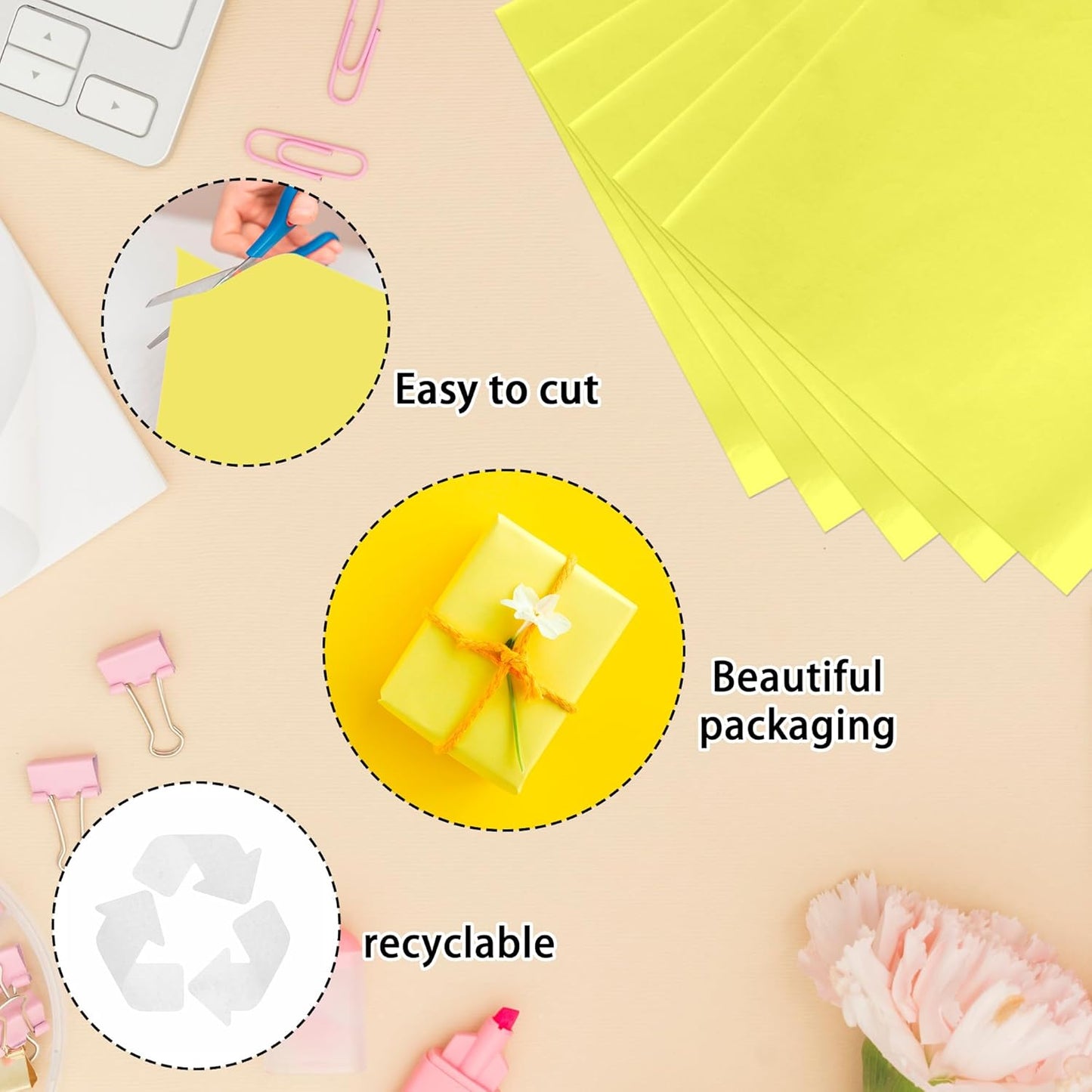 1000 Sheets 20"X15" Tissue Paper Bulk for Gift Bags - Yellow Wrapping Tissue Paper for Birthday,Weddings,Showers,Gift Packaging,Artworks,Party Favor,Decorations,Wrapping Supplies