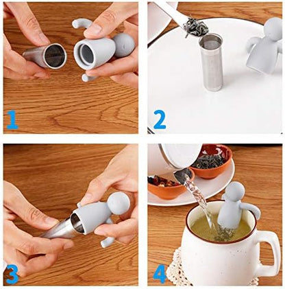 2 Pack Tea Infuser for Loose Tea Extra Fine Mesh Tea Steeper Stainless Steel Tea Strainer with Silicone Handle Cute Tea Ball for Cup Mug, Grey and Yellow