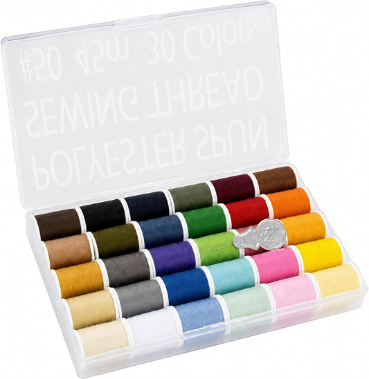 Japan 30-Color Handy Polyester Sewing Thread Set, 45m / 50 yds Each [93011]